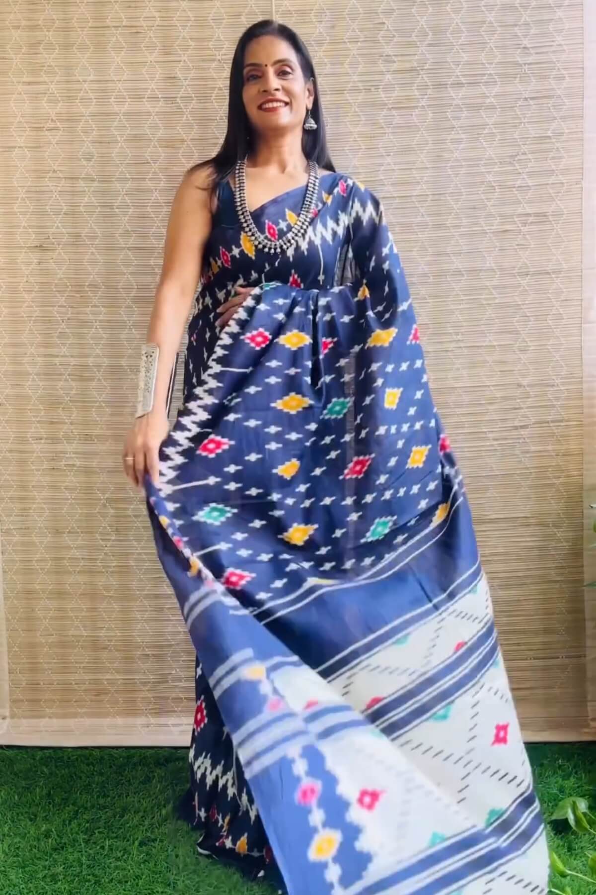 Amiable 1 Minute Ready To Wear Navy Blue Mul Cotton Digital Printed Saree