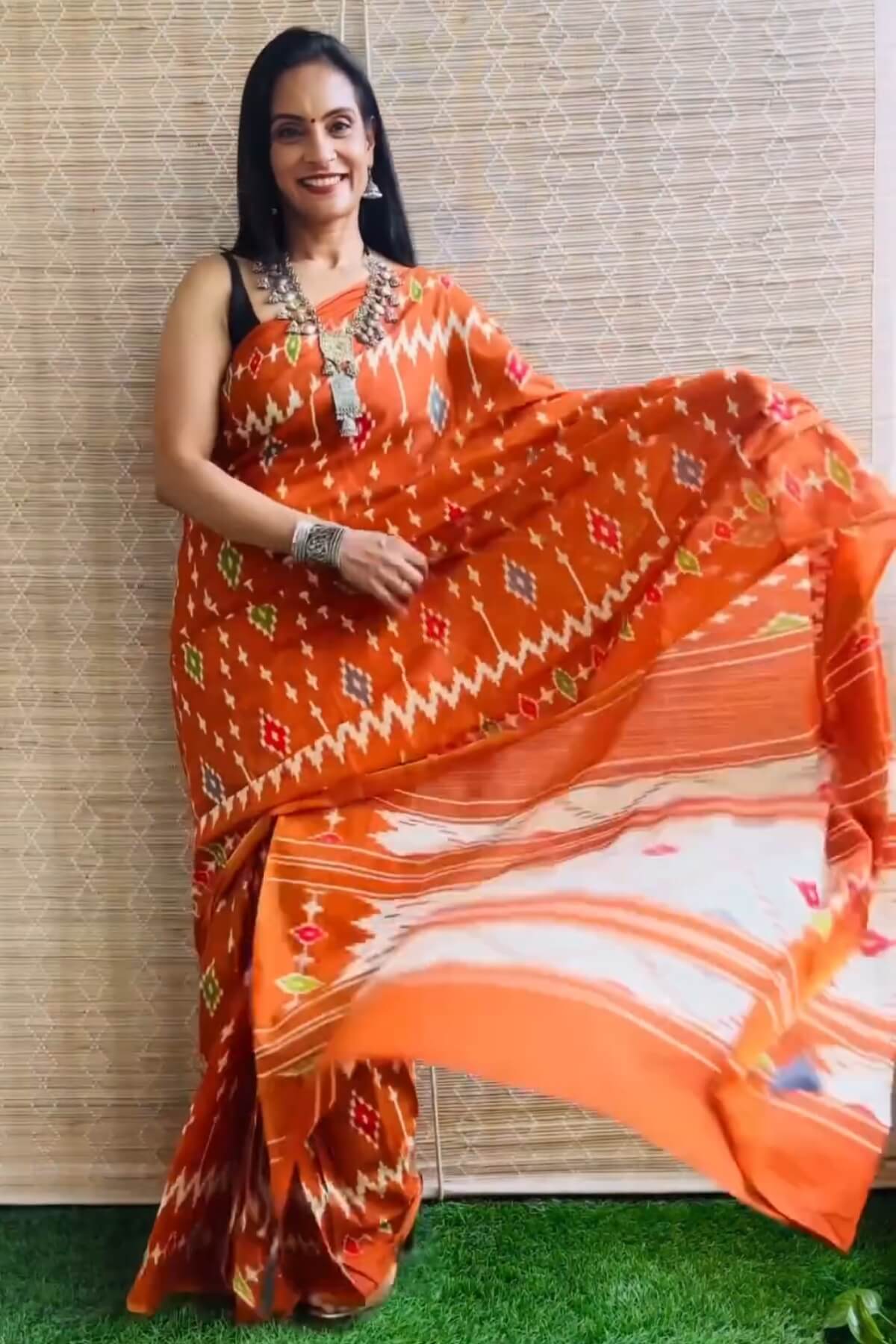 Fairytale 1 Minute Ready To Wear Orange Mul Cotton Digital Printed Saree