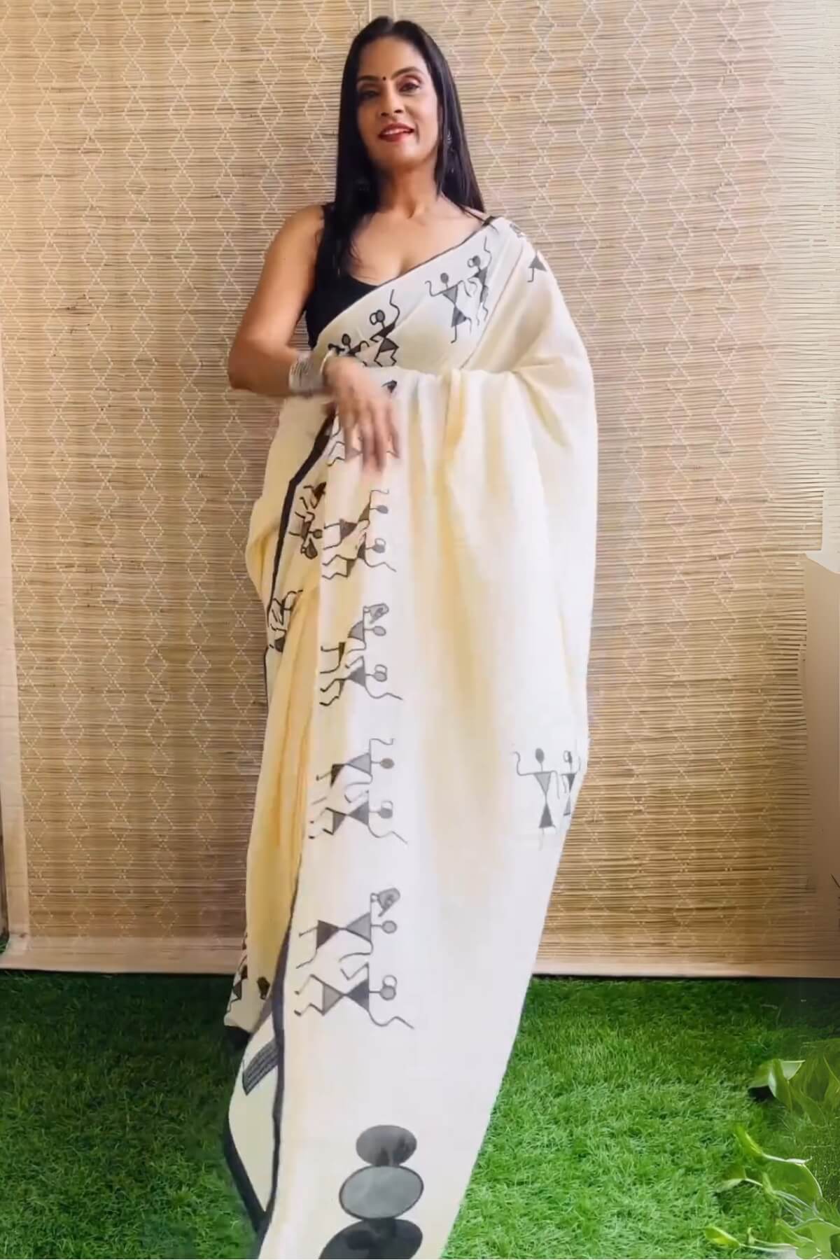 Winsome 1 Minute Ready To Wear Beige Mul Cotton Digital Printed Saree
