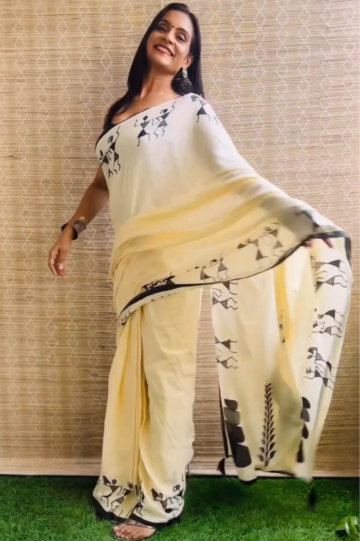 Winsome 1 Minute Ready To Wear Beige Mul Cotton Digital Printed Saree