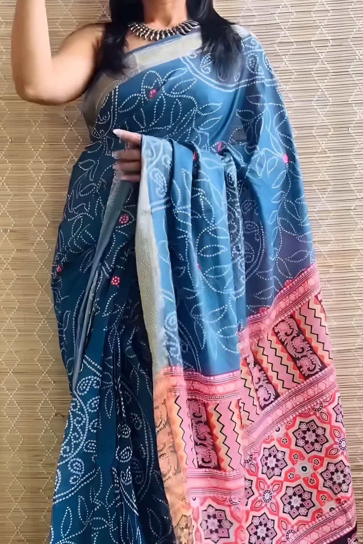 Glowing 1 Minute Ready To Wear Blue Mul Cotton Digital Printed Saree
