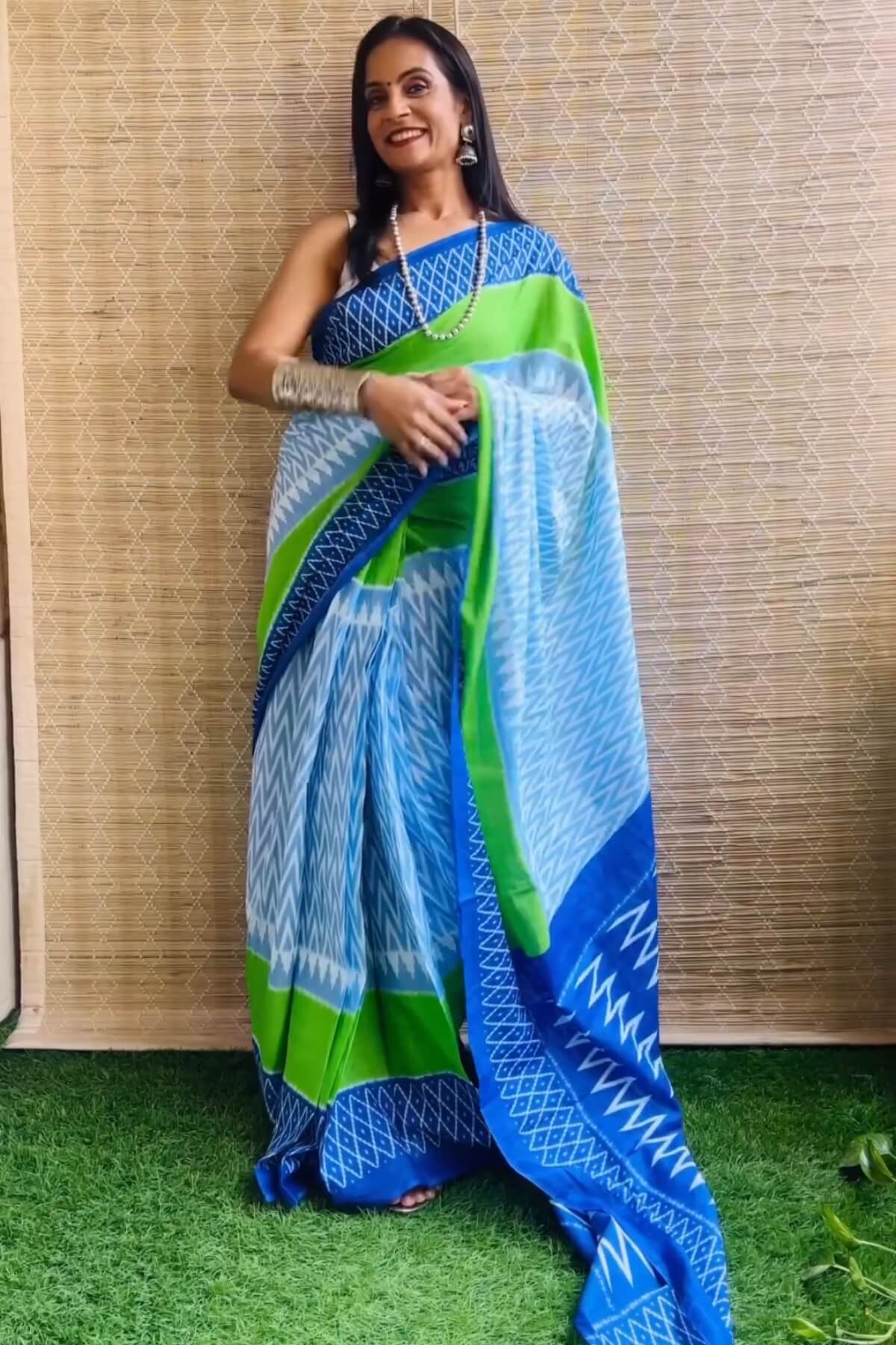 Excellent 1 Minute Ready To Wear Sky Mul Cotton Digital Printed Saree