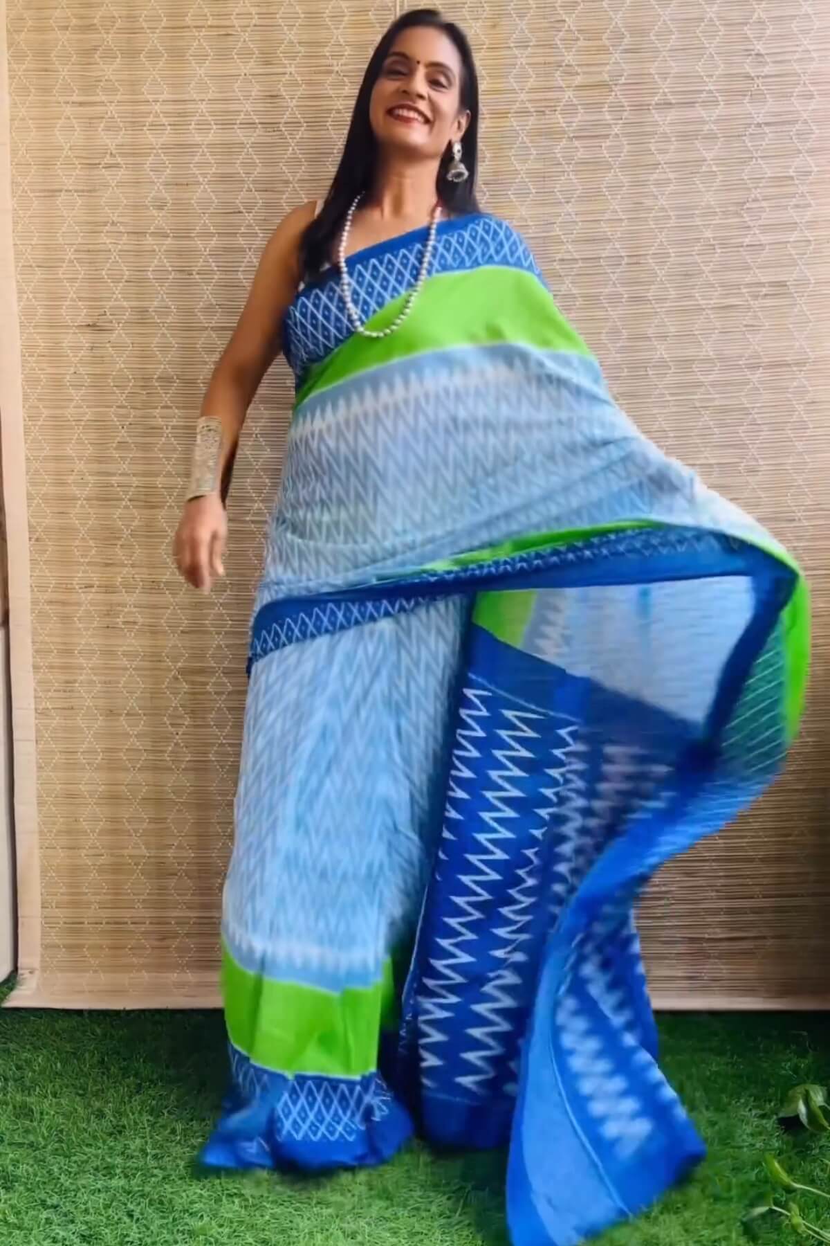 Excellent 1 Minute Ready To Wear Sky Mul Cotton Digital Printed Saree