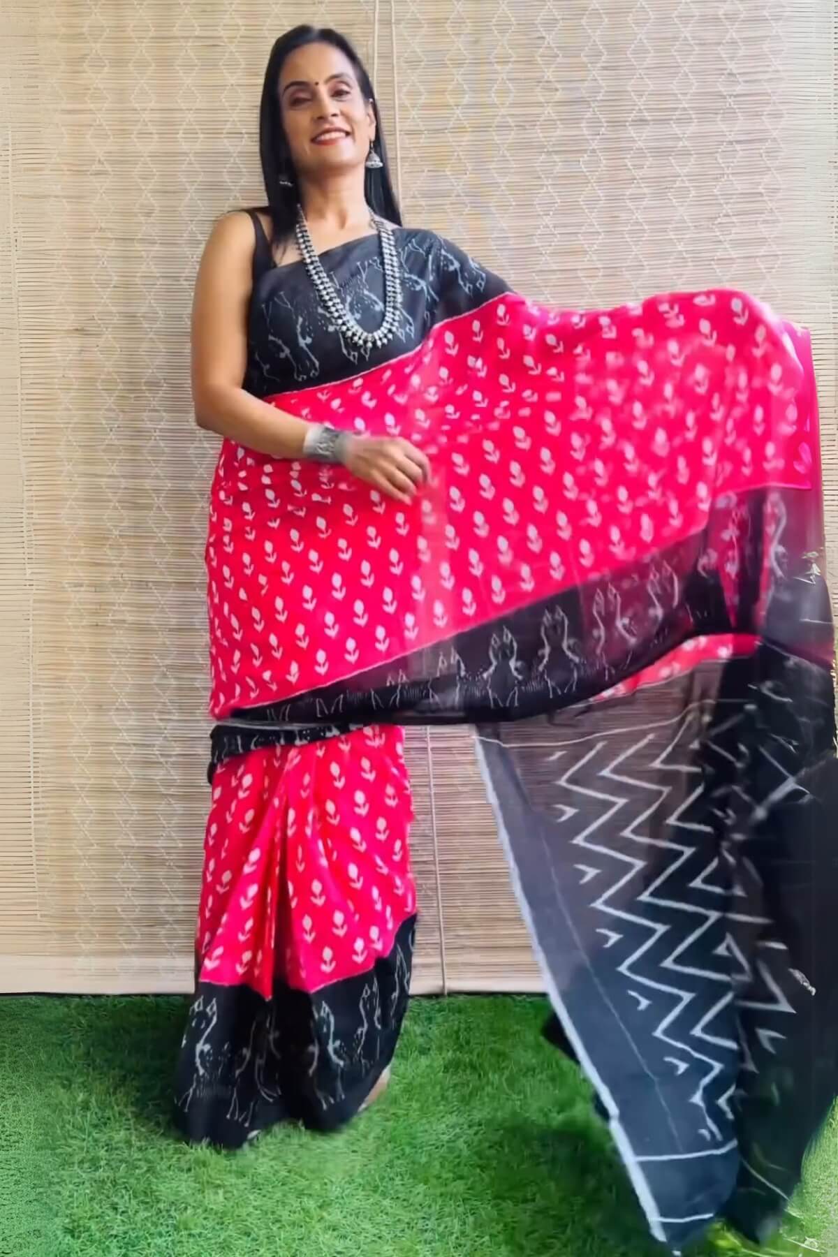 Breathtaking 1 Minute Ready To Wear Dark Pink Mul Cotton Digital Printed Saree