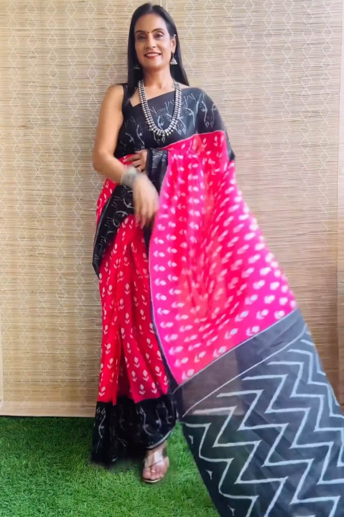 Breathtaking 1 Minute Ready To Wear Dark Pink Mul Cotton Digital Printed Saree