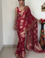 Winsome 1-Minute Ready To Wear Red Cotton Silk Saree