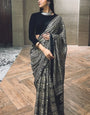 Nectarous Black 1 Minute Ready To Wear Digital Printed Crape Silk Saree