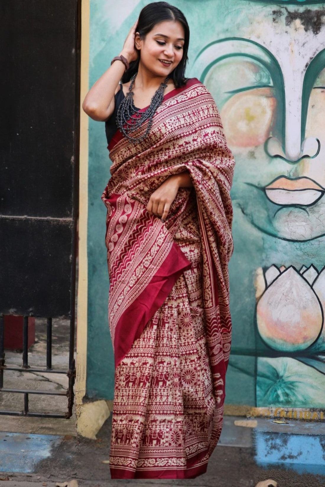 Unique Maroon 1 Minute Ready To Wear Digital Printed Crape Silk Saree