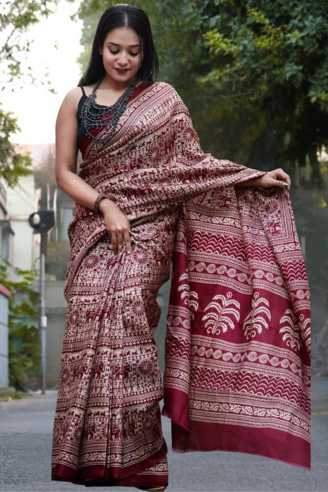 Unique Maroon 1 Minute Ready To Wear Digital Printed Crape Silk Saree