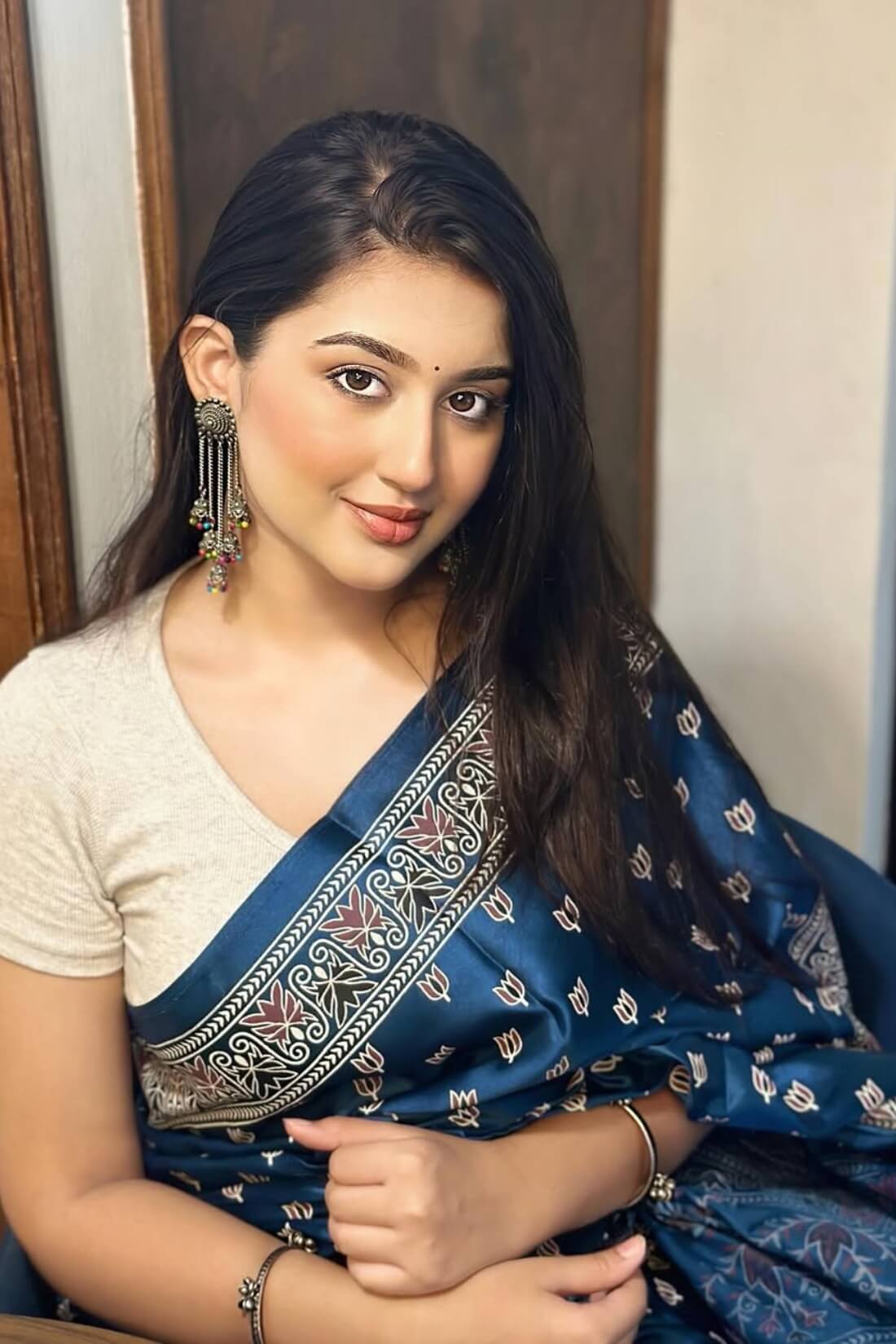 Palimpsest Teal Blue 1 Minute Ready To Wear Digital Printed Crape Silk Saree