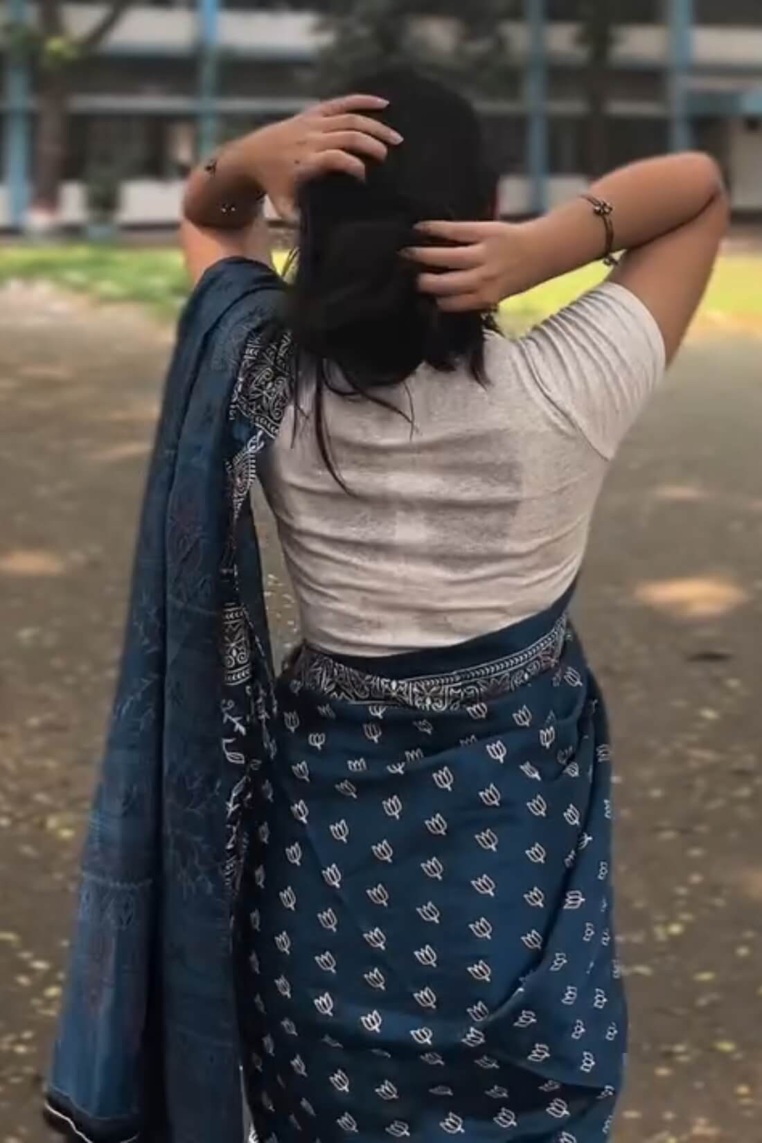 Palimpsest Teal Blue 1 Minute Ready To Wear Digital Printed Crape Silk Saree