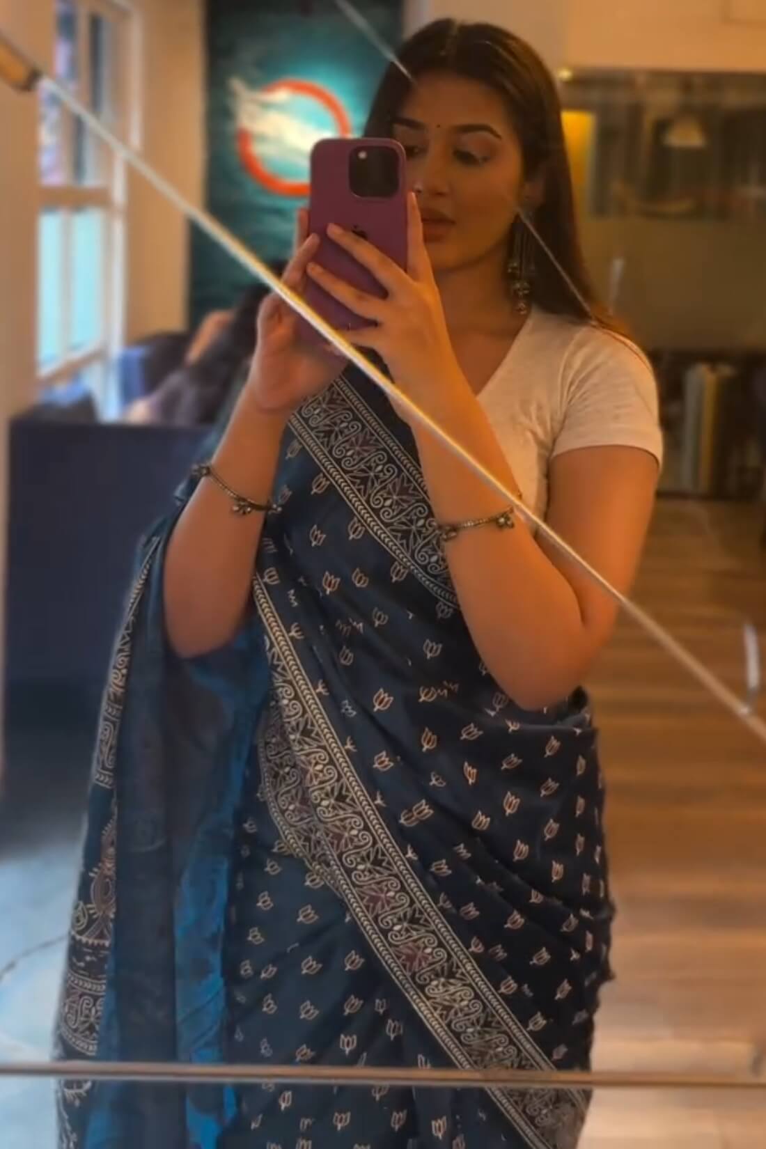 Palimpsest Teal Blue 1 Minute Ready To Wear Digital Printed Crape Silk Saree