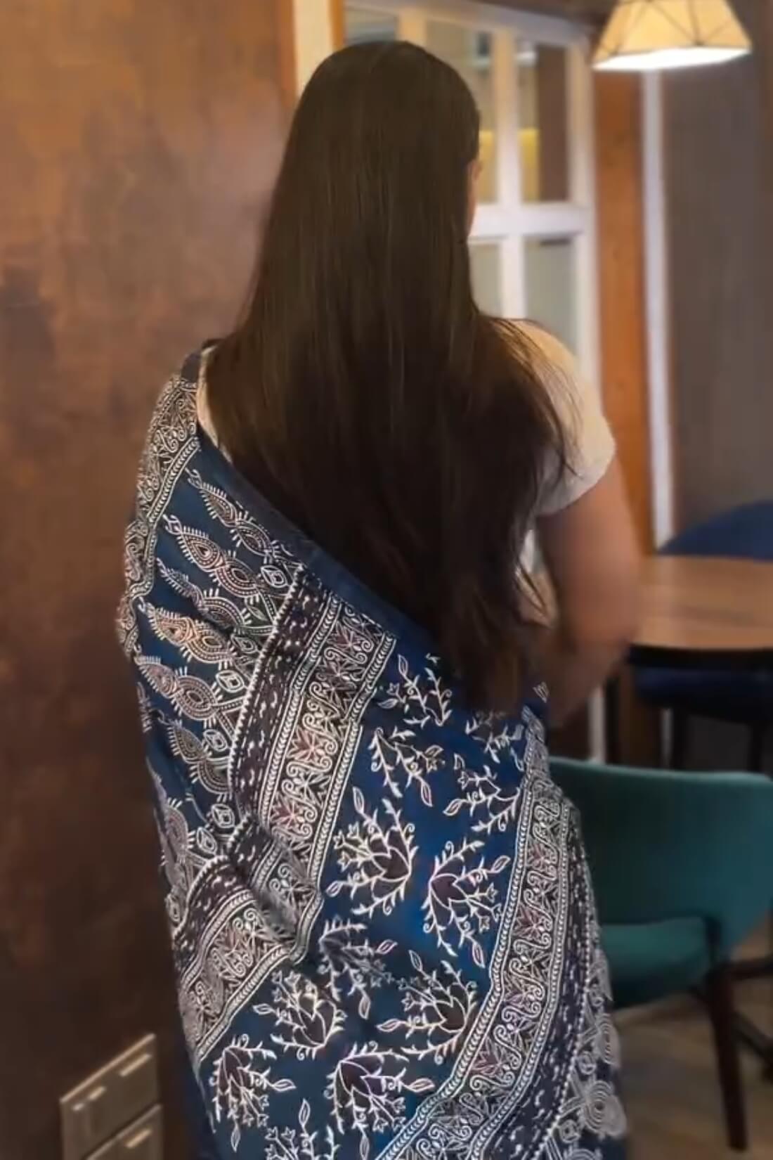 Palimpsest Teal Blue 1 Minute Ready To Wear Digital Printed Crape Silk Saree