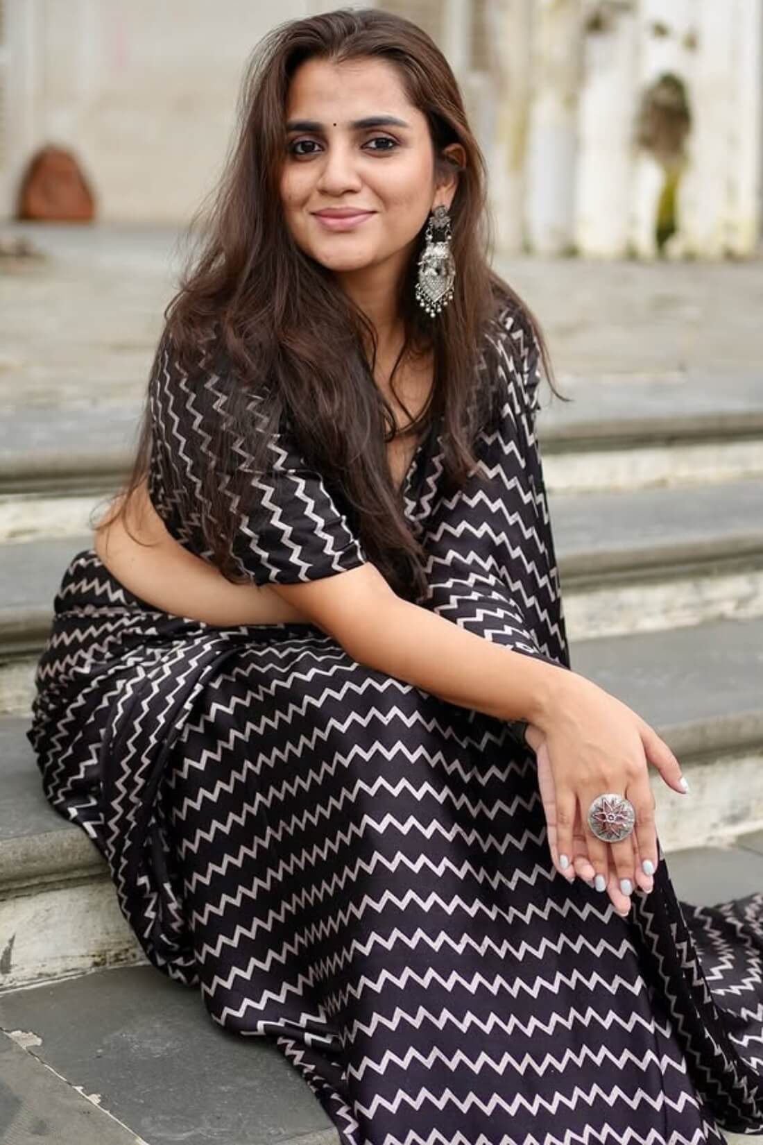 Enthralling Black 1 Minute Ready To Wear Digital Printed Crape Silk Saree