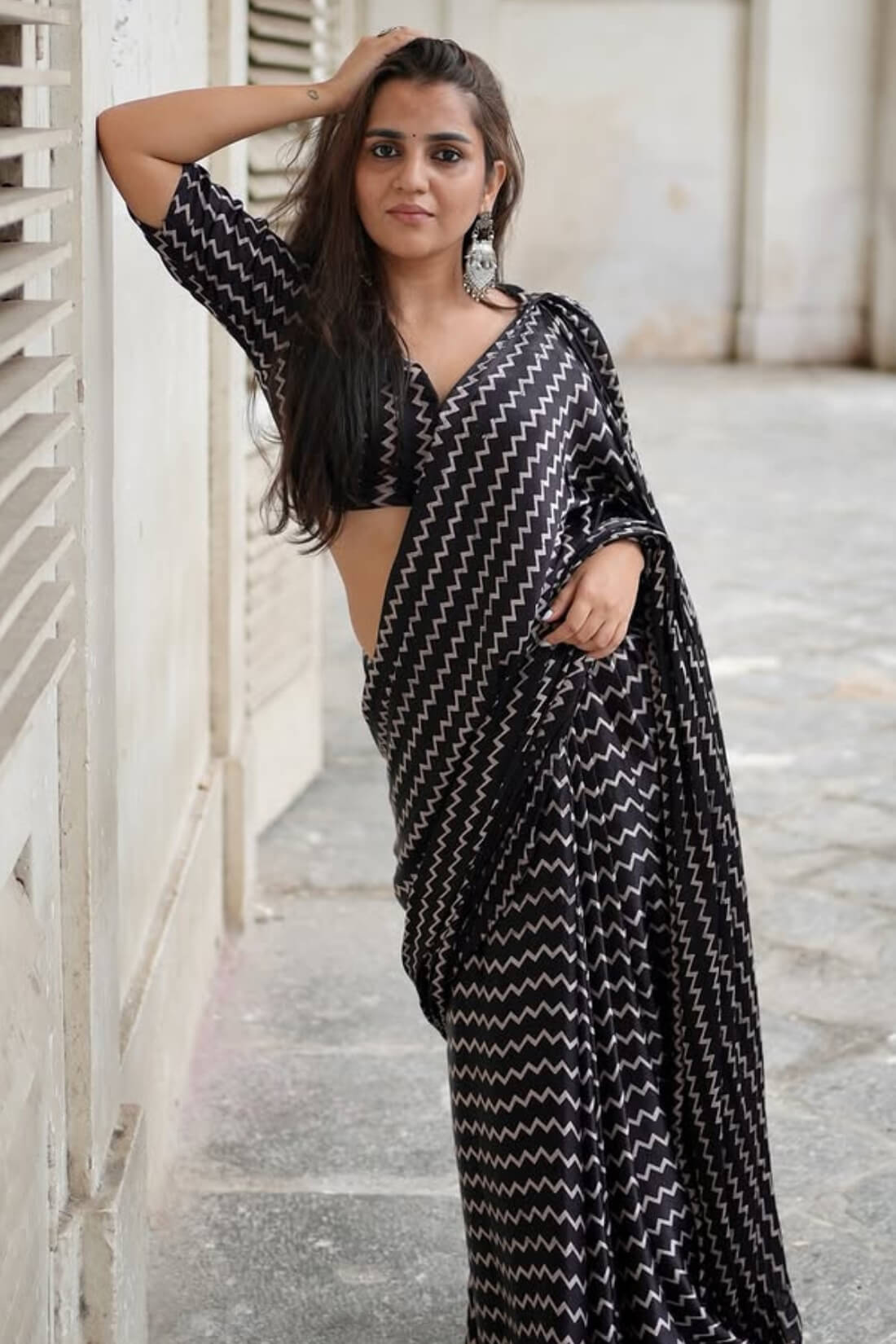 Enthralling Black 1 Minute Ready To Wear Digital Printed Crape Silk Saree