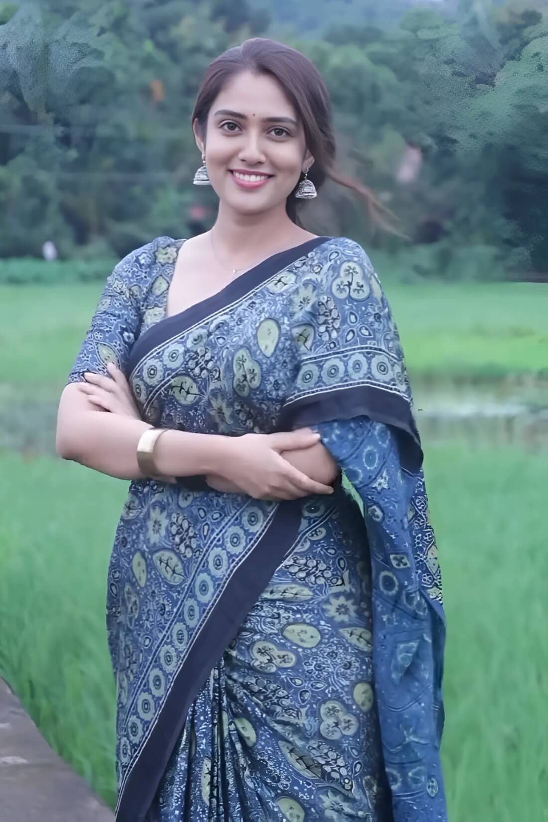 Seraphic Blue 1 Minute Ready To Wear Digital Printed Crape Silk Saree