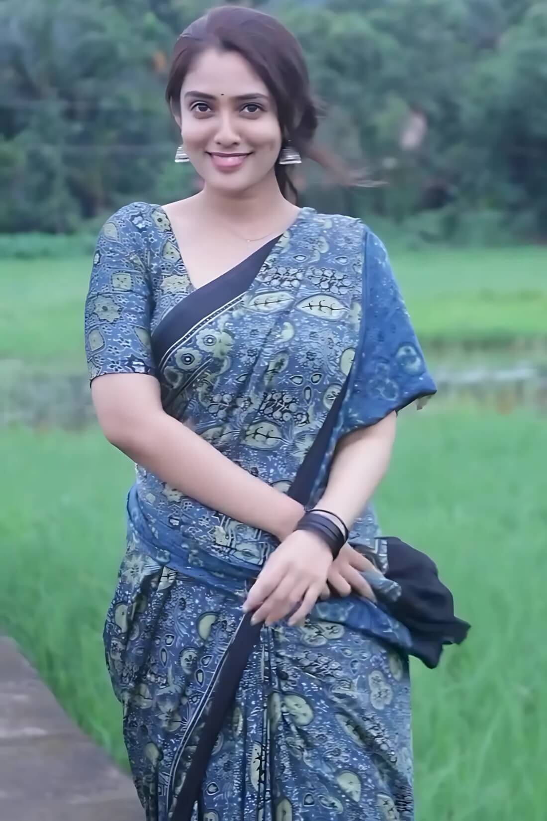 Seraphic Blue 1 Minute Ready To Wear Digital Printed Crape Silk Saree