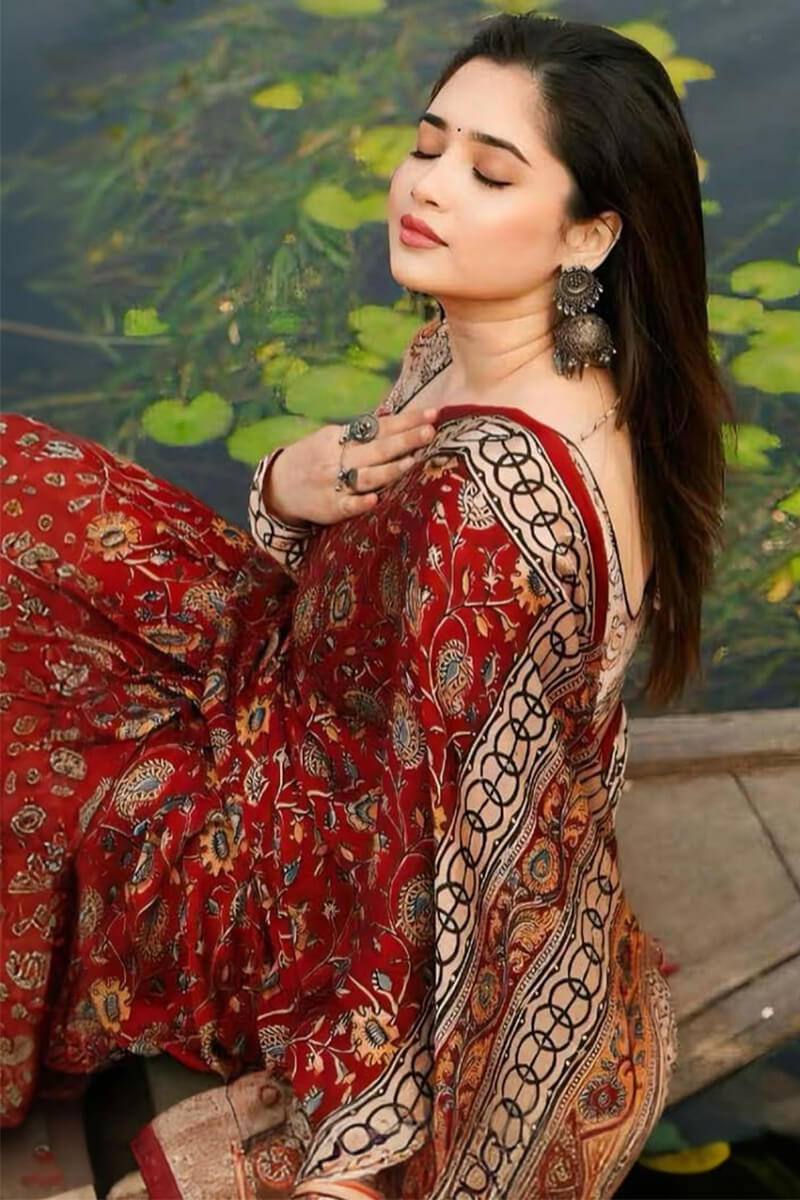 Efflorescence Red 1 Minute Ready To Wear Digital Printed Crape Silk Saree