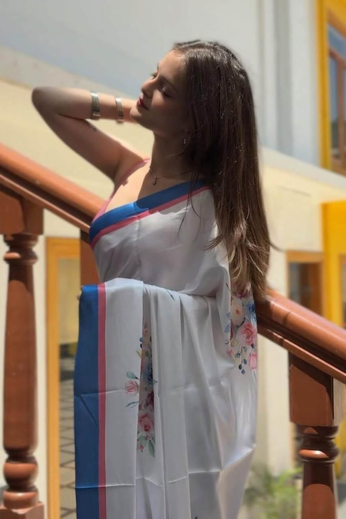 Imaginative Off White 1 Minute Ready To Wear Digital Printed Crape Silk Saree