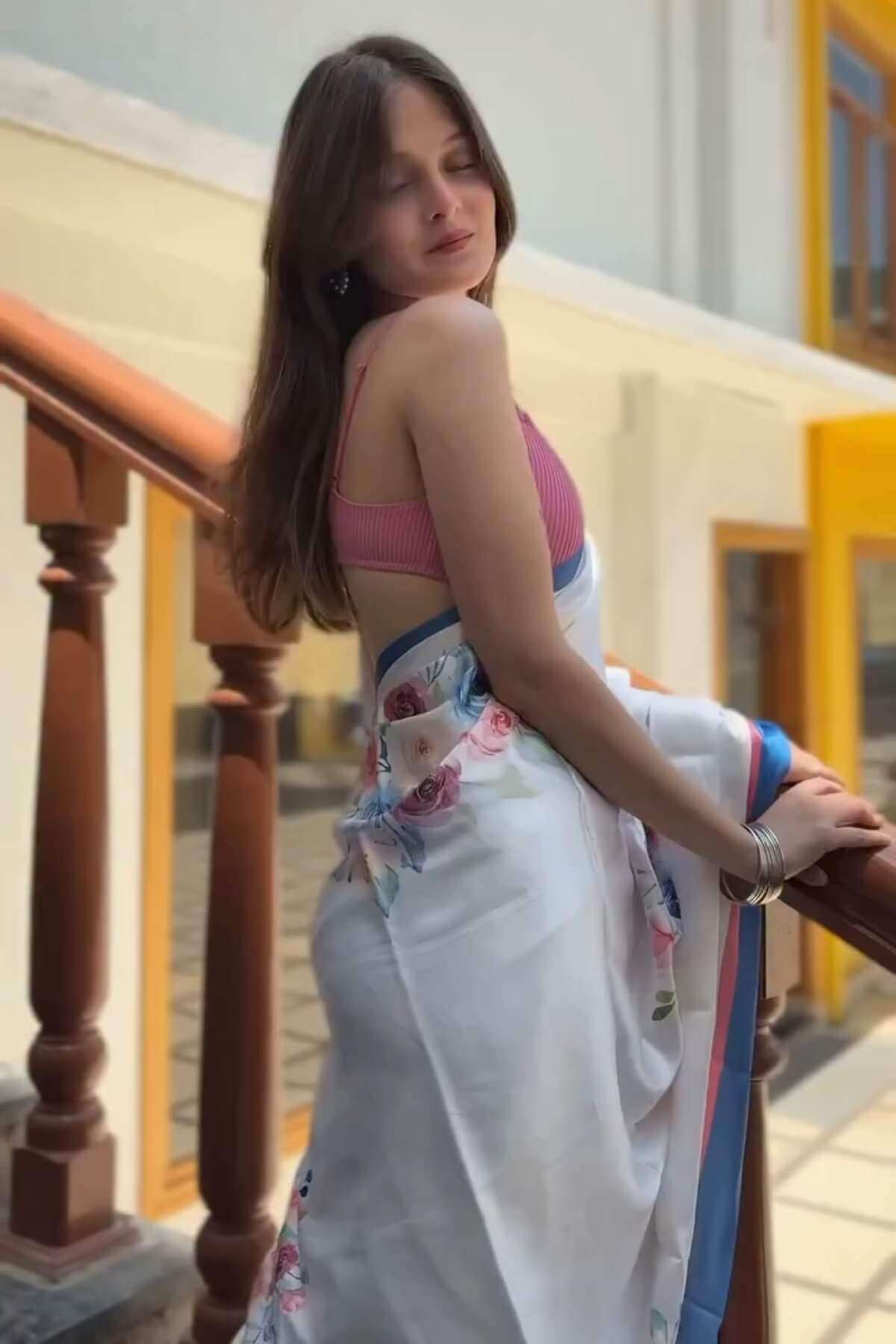 Imaginative Off White 1 Minute Ready To Wear Digital Printed Crape Silk Saree