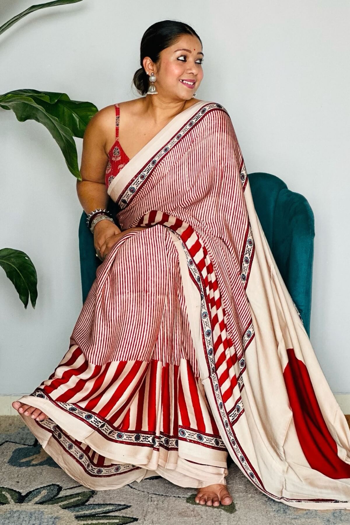 Profuse Beige And Maroon 1 Minute Ready To Wear Digital Printed Crape Silk Saree