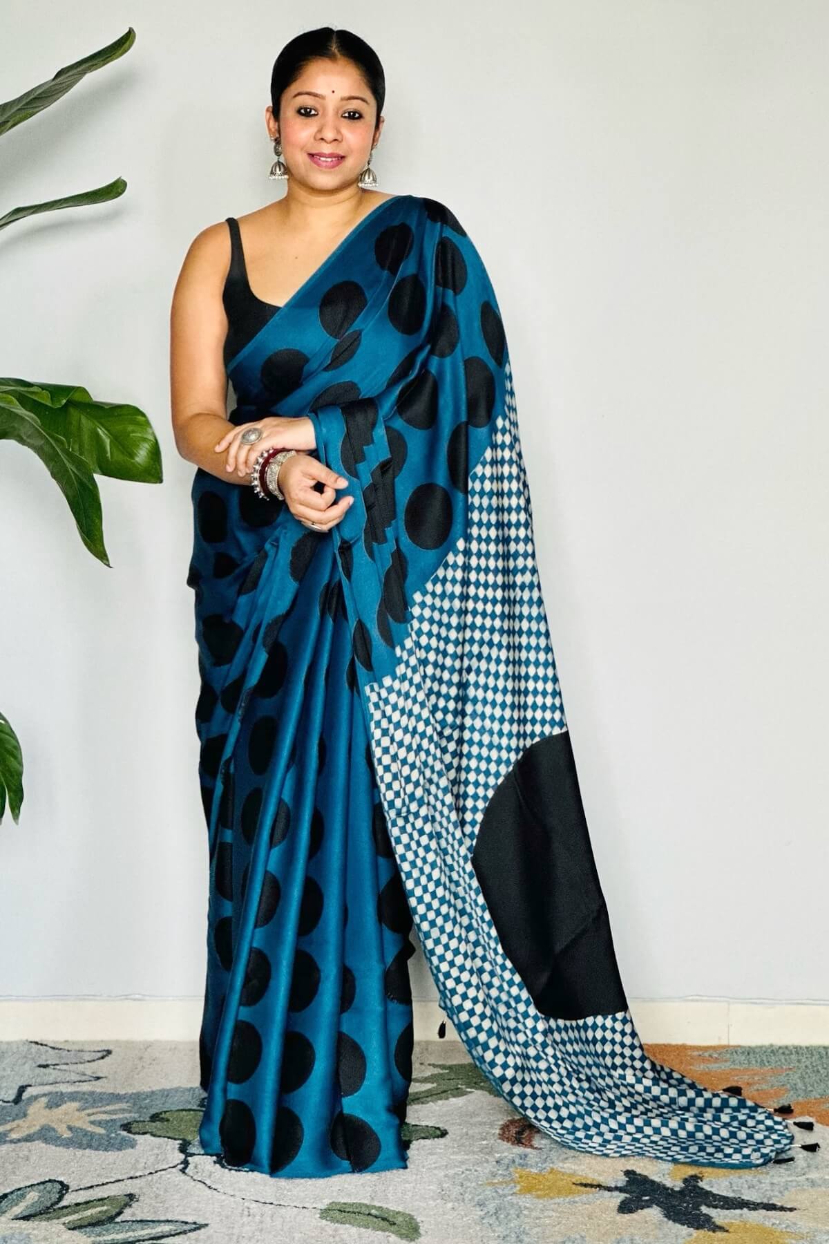 Supernal Blue 1 Minute Ready To Wear Digital Printed Crape Silk Saree