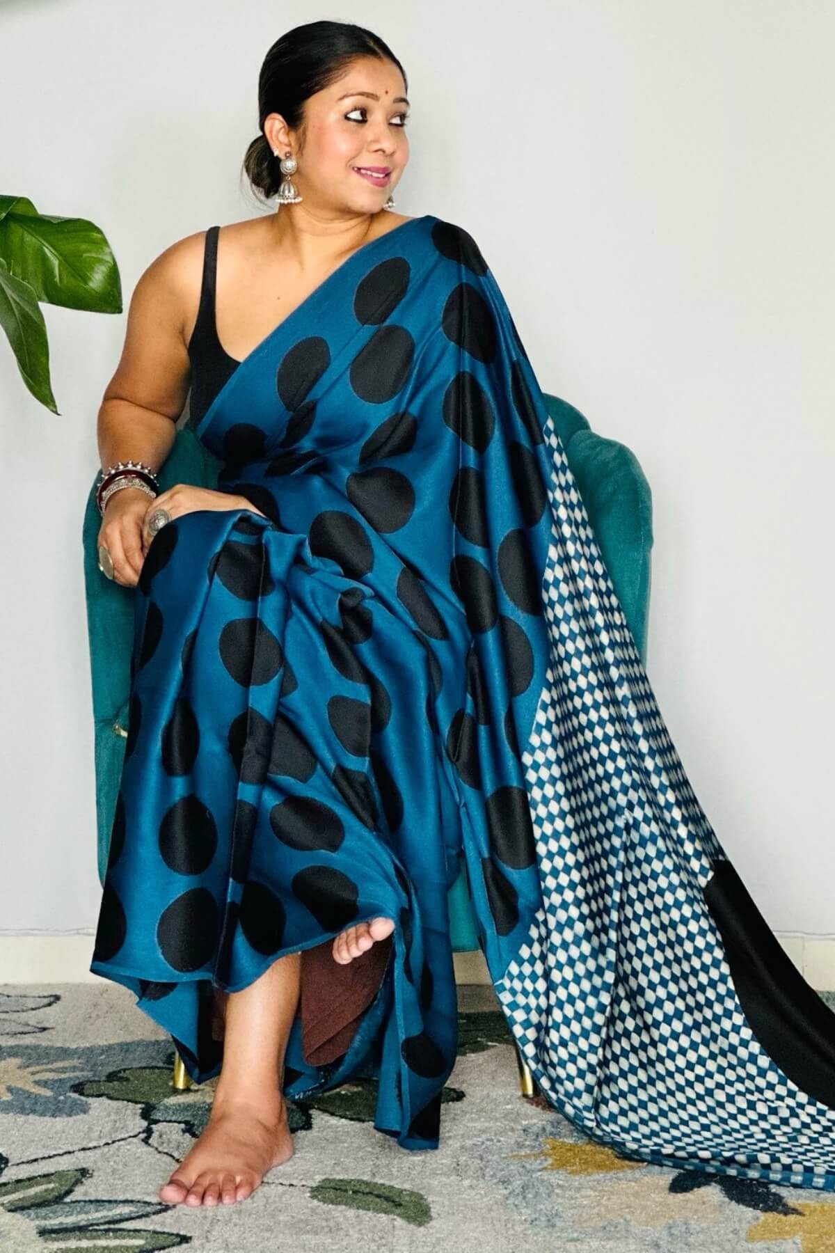 Supernal Blue 1 Minute Ready To Wear Digital Printed Crape Silk Saree