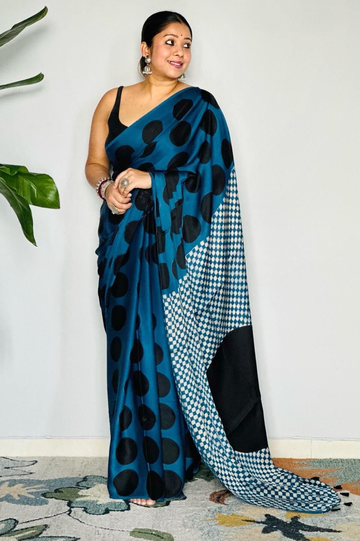 Supernal Blue 1 Minute Ready To Wear Digital Printed Crape Silk Saree