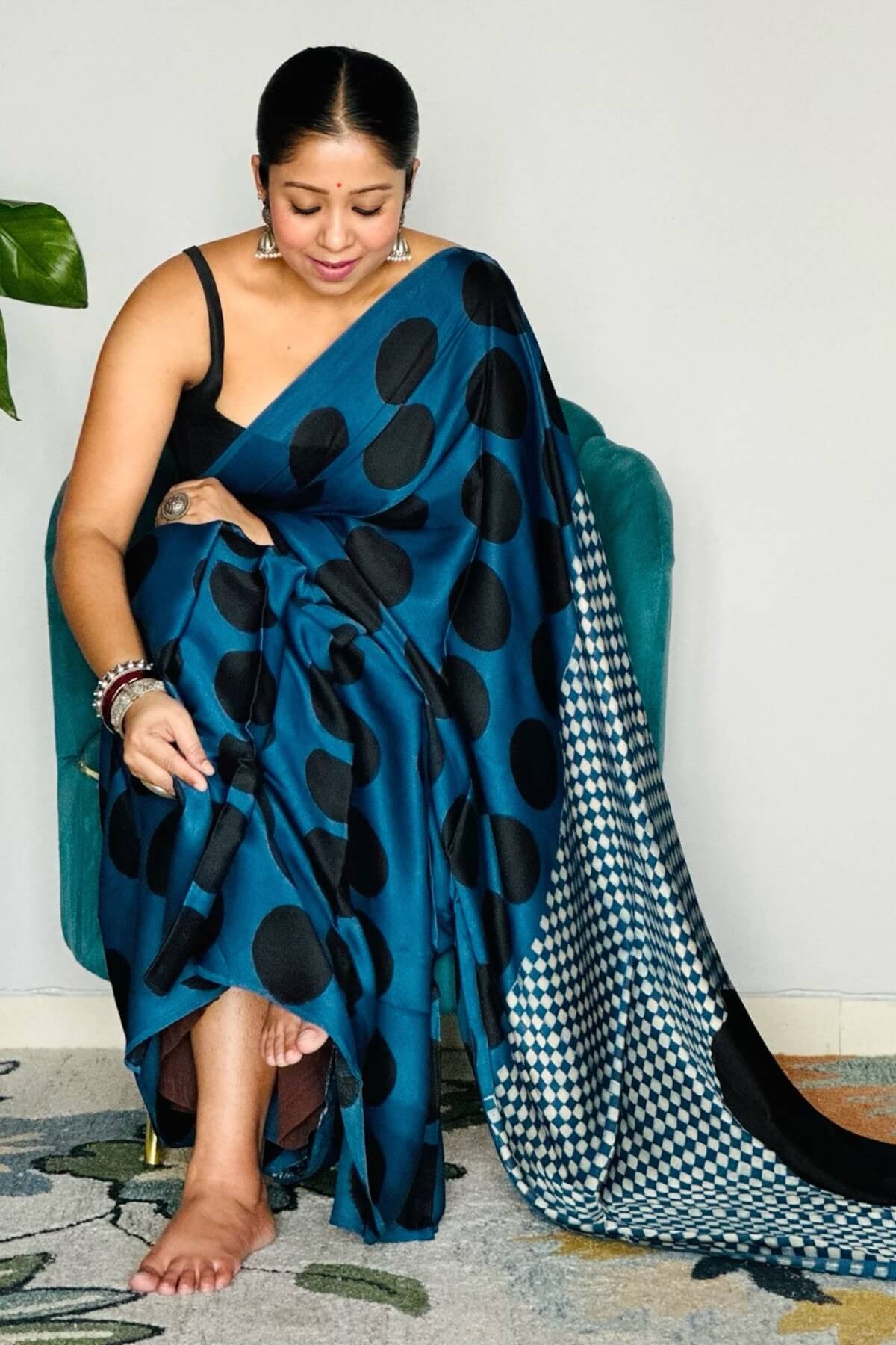 Supernal Blue 1 Minute Ready To Wear Digital Printed Crape Silk Saree