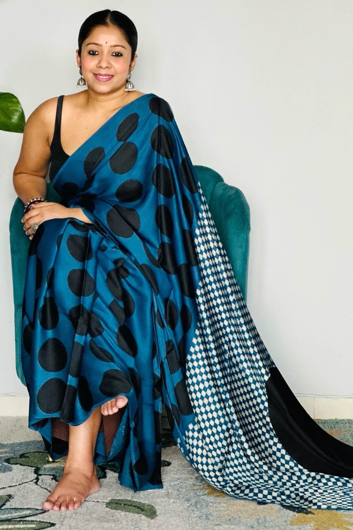 Supernal Blue 1 Minute Ready To Wear Digital Printed Crape Silk Saree