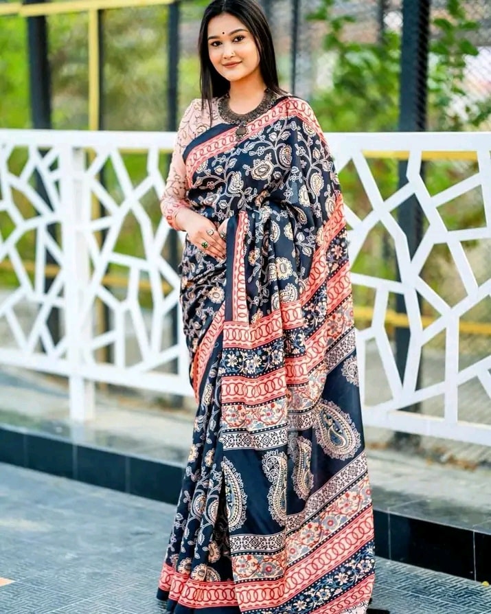 Ethereal Black 1 Minute Ready To Wear Digital Printed Crape Silk Saree