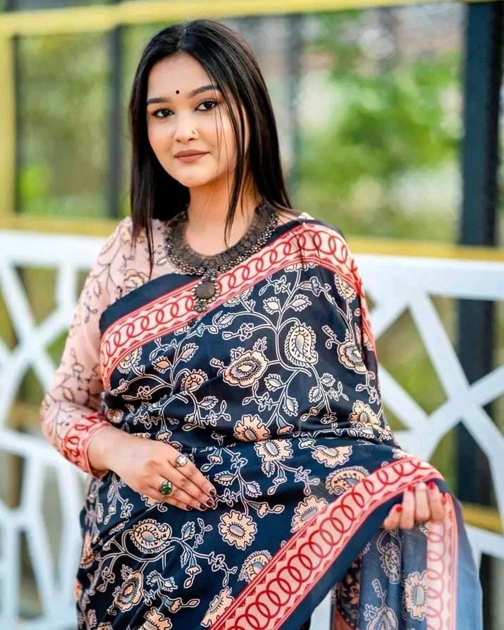 Ethereal Black 1 Minute Ready To Wear Digital Printed Crape Silk Saree