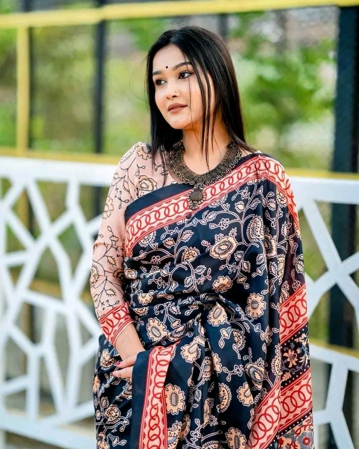 Ethereal Black 1 Minute Ready To Wear Digital Printed Crape Silk Saree