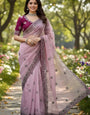 Demesne Lavender Organza Silk Saree With Demanding Full Stitched Blouse