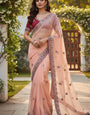 Supernal Peach Organza Silk Saree With Lovely Full Stitched Blouse