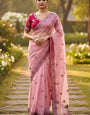 Whimsical Pink Organza Silk Saree With Pleasurable Full Stitched Blouse