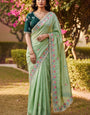 Sophisticated Pista Embroidery Work Cursh Silk Saree With Traditional Full Stitched Blouse