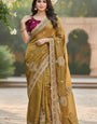 Scrupulous Mustard Embroidery Work Chiffon Silk Saree With Sumptuous Full Stitched Blouse