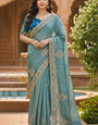 Twirling Sky Embroidery Work Chiffon Silk Saree With Charming Full Stitched Blouse