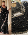 Incomparable Black Embroidery Work Soft Georgette Silk Saree With Piquant Full Stitched Blouse