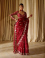 Fragrant Maroon Embroidery Work Soft Georgette Silk Saree With Vivacious Full Stitched Blouse