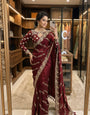 Glorious Maroon Fendy Silk Sequence Embroidery Work Saree With Stitched Blouse
