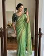 Quintessential Green Fendy Chiffon Silk Sequence Embroidery Work Saree With Stitched Blouse