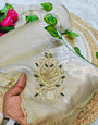 Splendorous Beige Hand Work Jimmy Choo Silk Saree With Arresting Blouse Piece