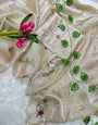 Serendipity Beige Hand Work Jimmy Choo Silk Saree With Embellished Blouse Piece
