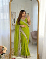 Blooming Green Moss Silk Zari Woven Fancy Lace Border Saree