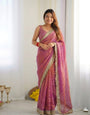 Lassitude Pink Moss Silk Zari Woven Fancy Lace Border Saree