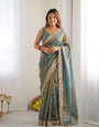Lagniappe Rama Moss Silk Zari Woven Fancy Lace Border Saree