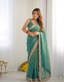 Susurrous Sea Green Moss Silk Zari Woven Fancy Lace Border Saree