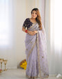 Ineffable Lavender Fendy Silk Sequence Embroidery Work Saree With Stitched Blouse